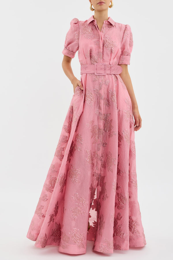 Aria · Vestido Corto de Tafetán con Mangas Abullonadas