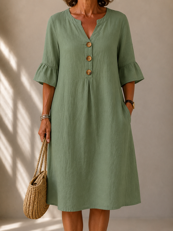 Véronique · Vestido con Botones y Mangas Evasadas