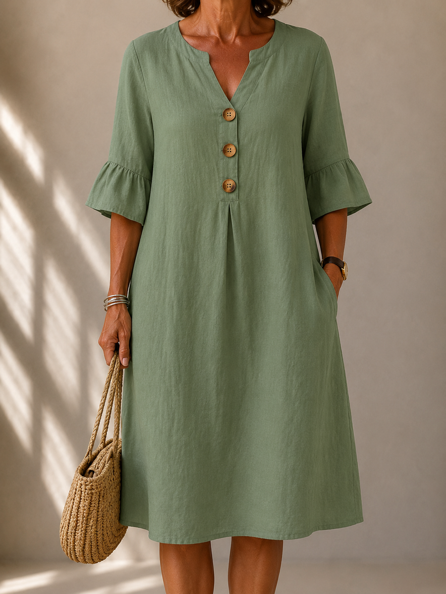 Véronique · Vestido con Botones y Mangas Evasadas