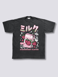 Estampado Frontal - Leche de Fresa Camiseta Vintage