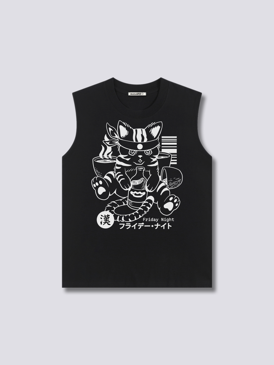 Estampado Frontal - Achispado Gato Camiseta sin Mangas
