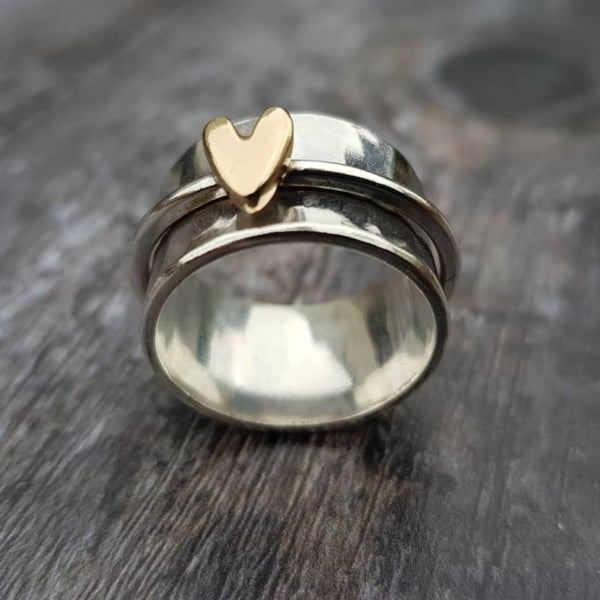 Corazón · Anillo de Plata Corazón Dorado