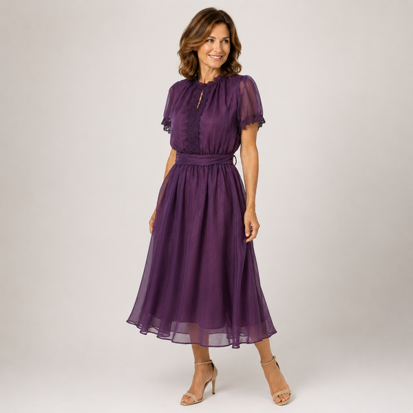 Vestido Maxi de Gasa con Escote en Gota y Encaje