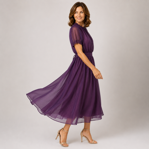 Vestido Maxi de Gasa con Escote en Gota y Encaje