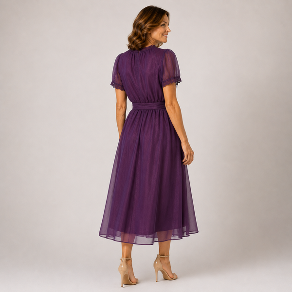 Vestido Maxi de Gasa con Escote en Gota y Encaje