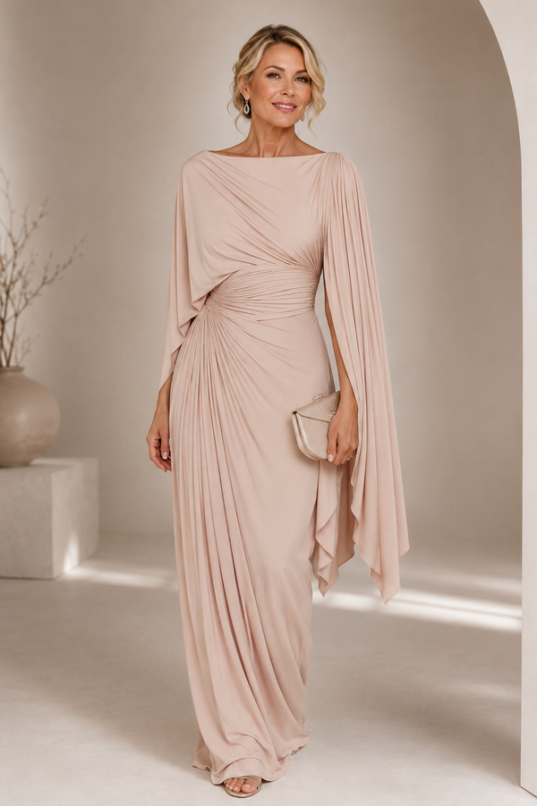 Meryl | Vestido maxi plisado con mangas drapeadas