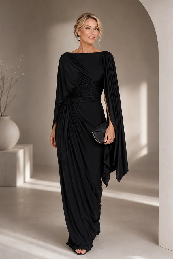 Meryl | Elegante vestido maxi con mangas capa