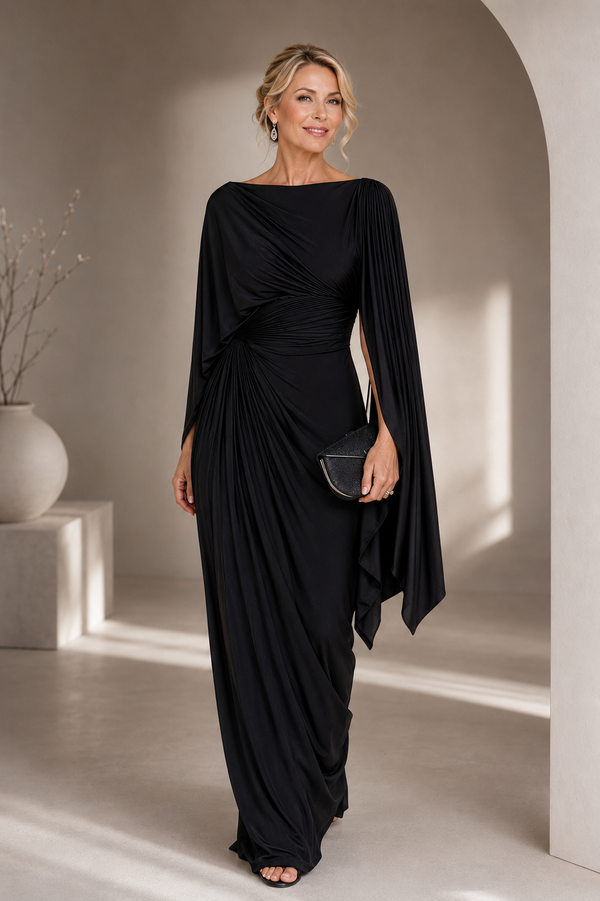 Meryl | Vestido maxi plisado con mangas drapeadas