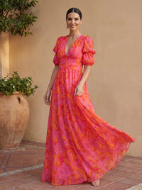 Oliva · Vestido Maxi Floral con Mangas Globo