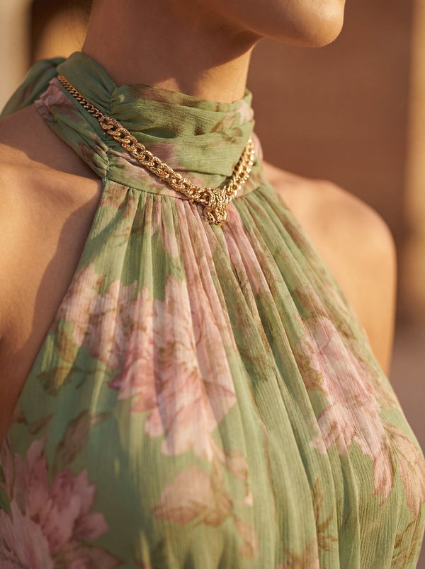 Olivia · Vestido de Tul con Cuello Halter y Estampado Floral