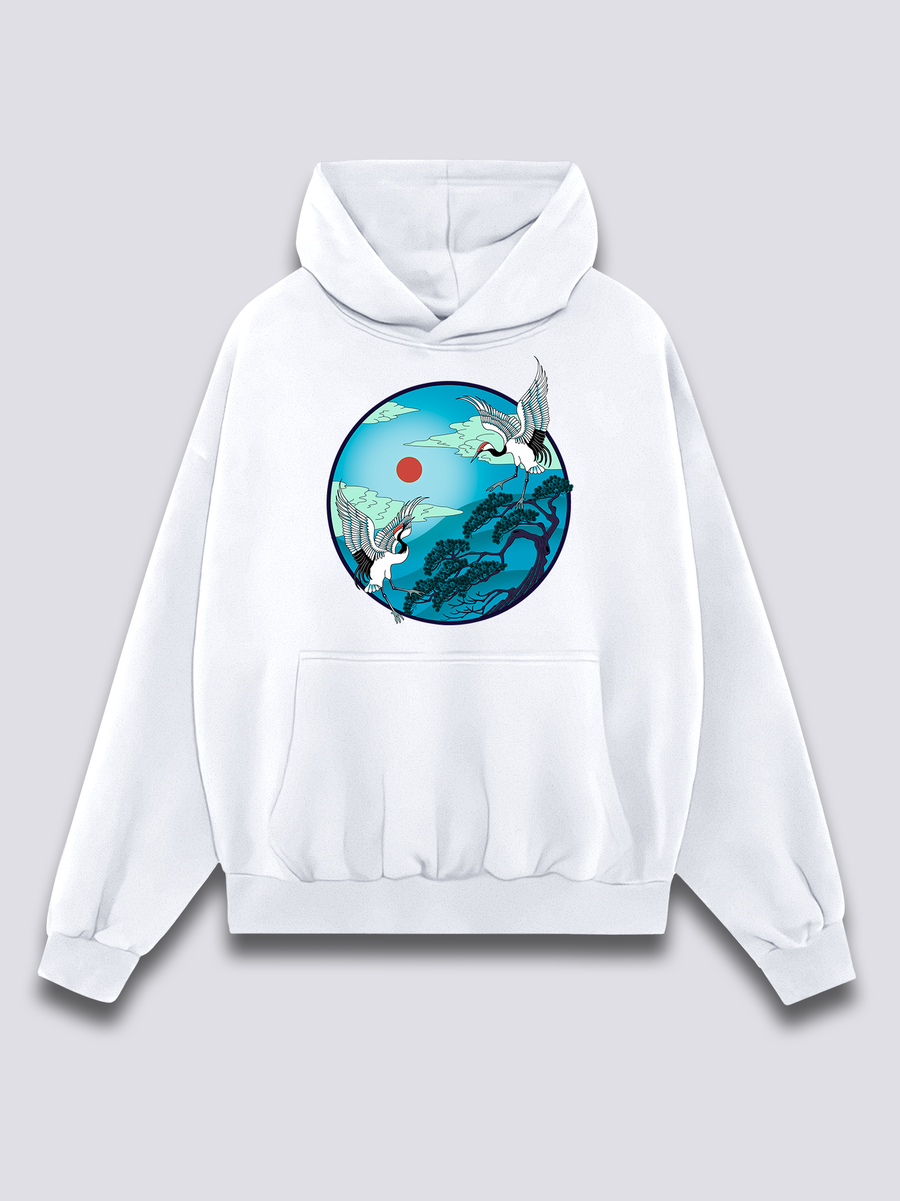 Estampado Frontal - Volador Grullas Sudadera con Capucha