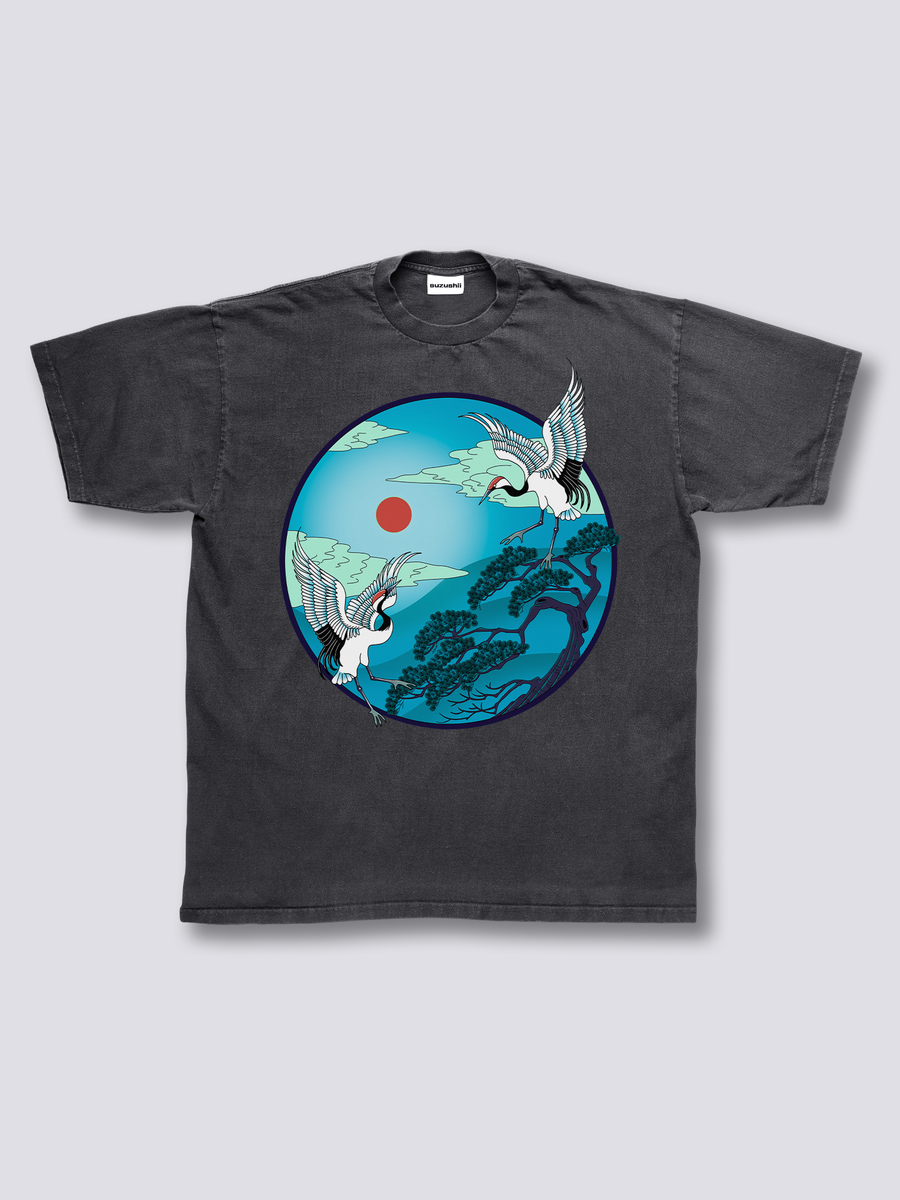 Estampado Frontal - Volador Grullas Camiseta Vintage