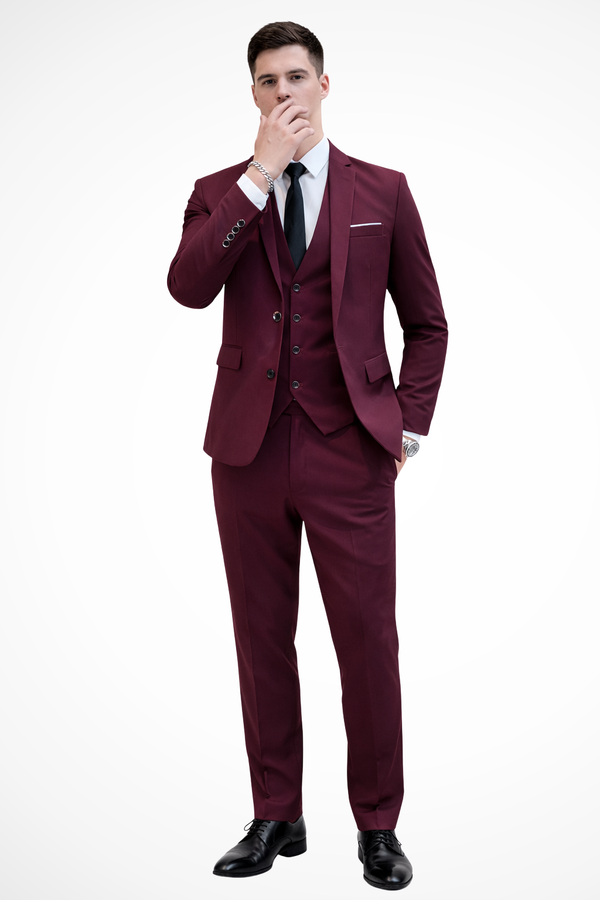 Dominic | Traje slim fit de tres piezas para hombre con solapa de muesca™