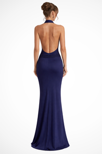 Ottilie | Vestido maxi de satén drapeado con cuello halter para invitada™