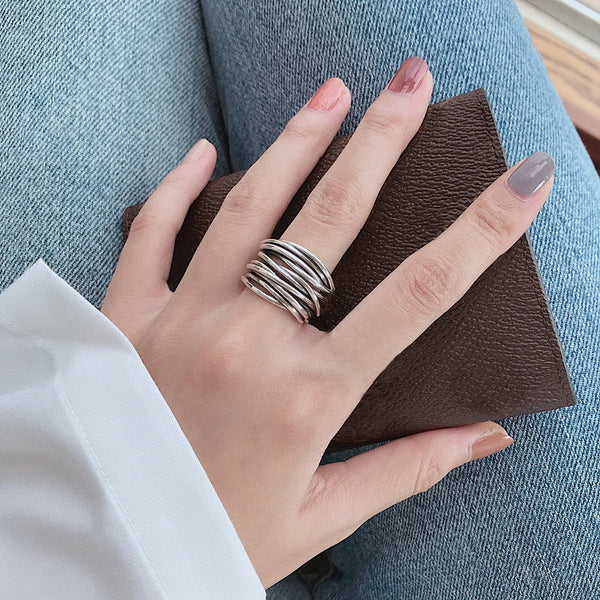Capas · Anillo Ajustable de Plata en Capas