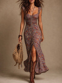 Nolwenn · Vestido Largo Floral con Abertura Lateral