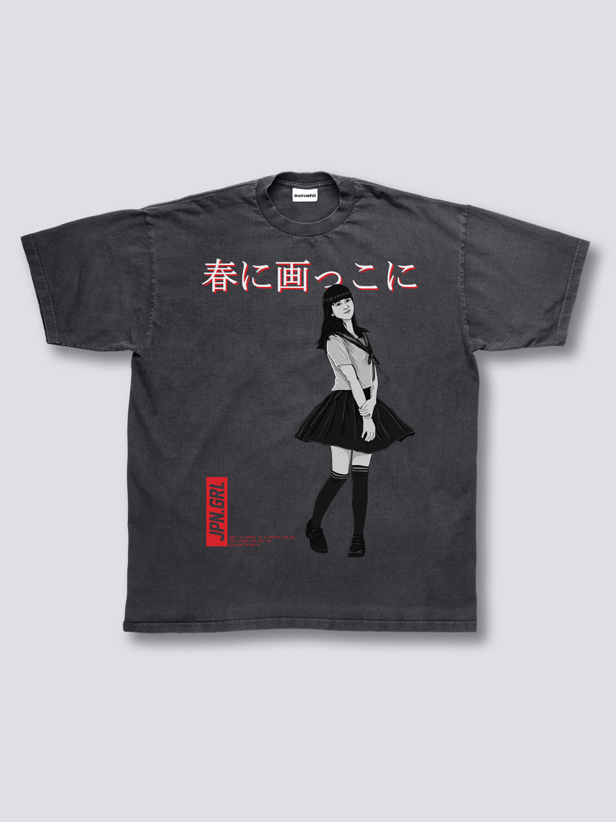 Estampado Frontal - Japonés Chica Camiseta Vintage