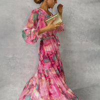 Vestido Cruzado de Tejido Floral Elegante