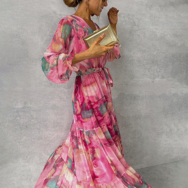 Vestido Cruzado de Tejido Floral Elegante