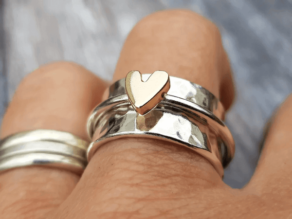 Corazón · Anillo de Plata Corazón Dorado