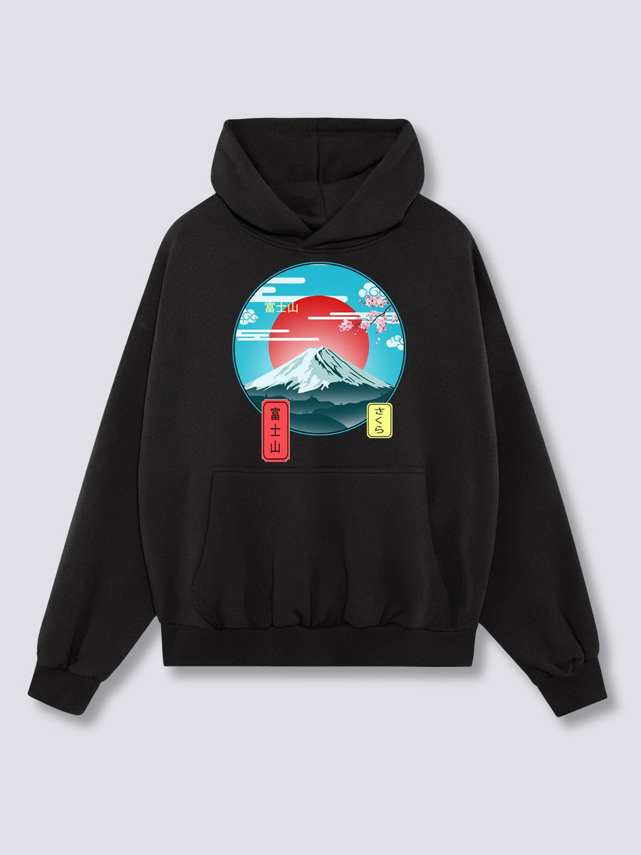 Estampado Frontal - Monte Fuji Sudadera con Capucha