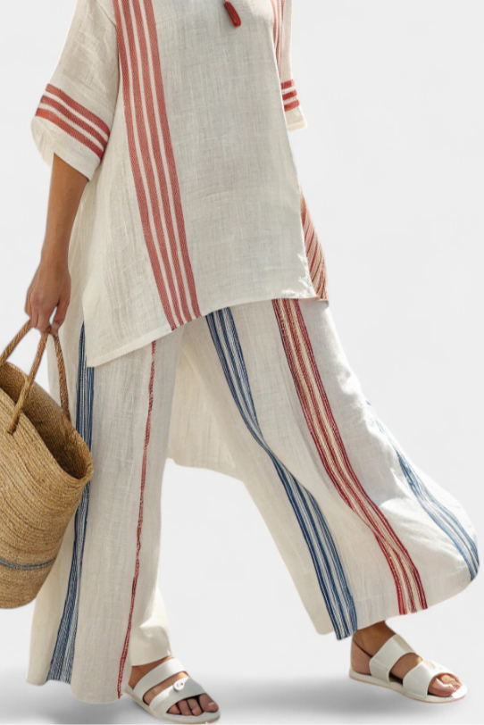 Aurelia | Conjunto Top Multicolor a Rayas y Pantalón Mediterráneo