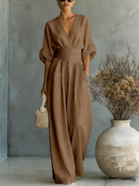 Robe Élégante en V, Dos Nu et Manches Fluides - Maison Claire et Sylvie