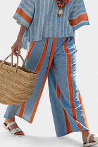 Celeste | Conjunto Top Terracota a Rayas y Pantalón de Lino