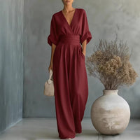 Robe Élégante en V, Dos Nu et Manches Fluides - Maison Claire et Sylvie