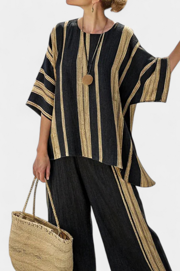 Brielle | Conjunto Top Oversize a Rayas y Pantalón Lino