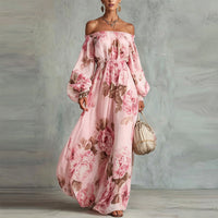 Payton · Vestido Maxi Floral con Hombros Descubiertos y Mangas Largas