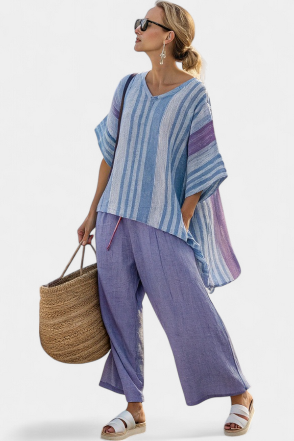 Sophia | Conjunto Top Lavanda y Azul Cielo con Pantalón Lino