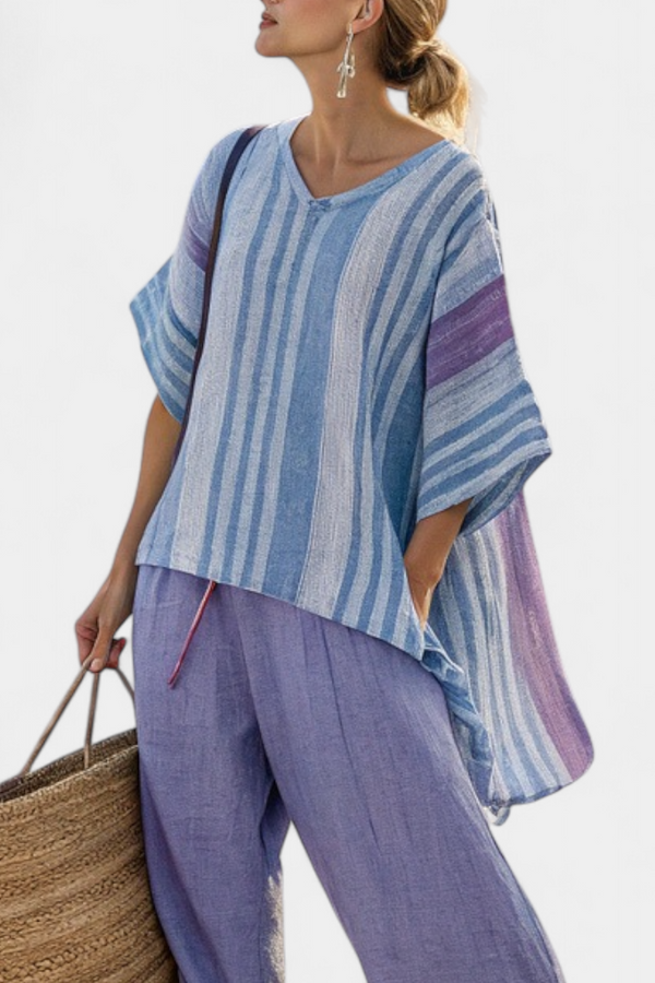 Sophia | Conjunto Top Lavanda y Azul Cielo con Pantalón Lino