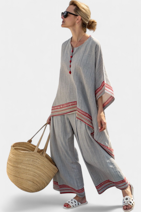 Ruby | Conjunto Blusa Asimétrica y Pantalón Étnico Ancho