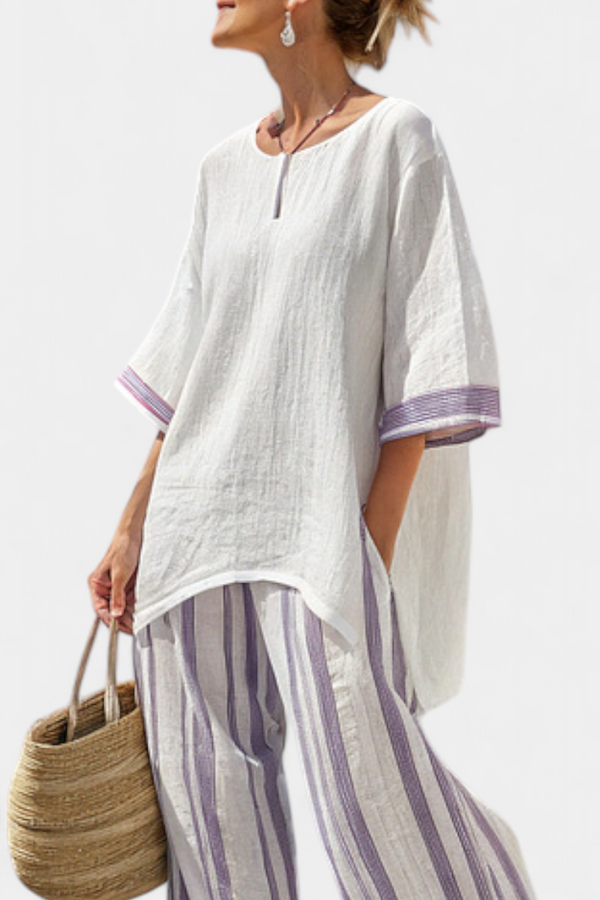 Celina | Conjunto Blusa Relajada y Pantalón Bambú a Rayas