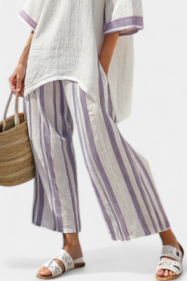 Celina | Conjunto Blusa Relajada y Pantalón Bambú a Rayas