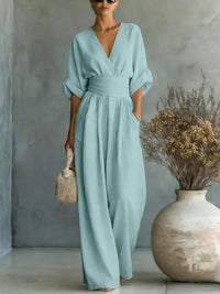 Robe Élégante en V, Dos Nu et Manches Fluides - Maison Claire et Sylvie