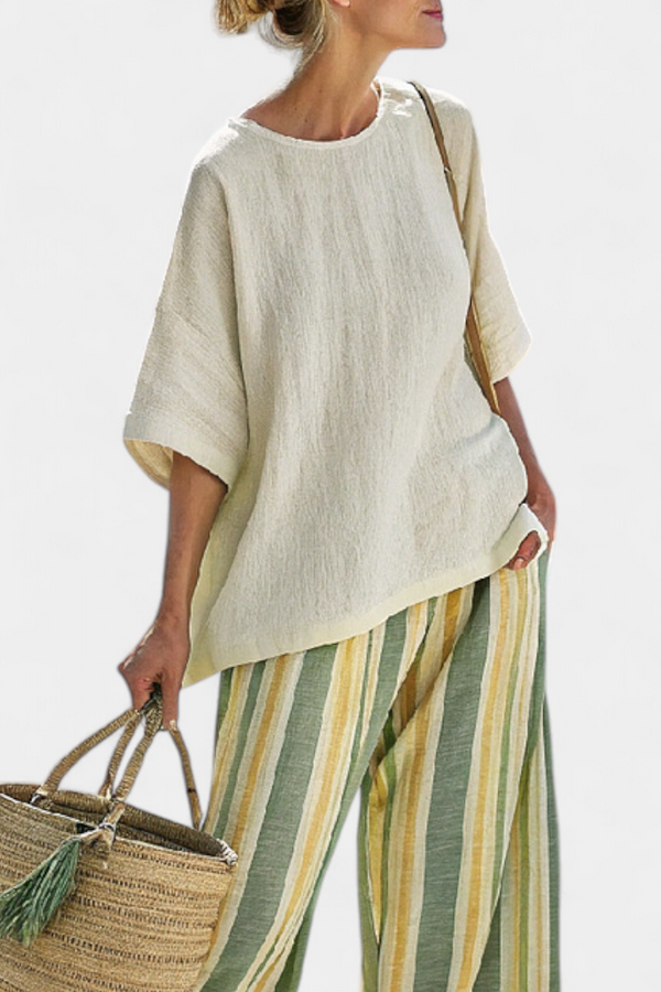 Iris | Conjunto Top Elegante y Pantalón Lino a Rayas