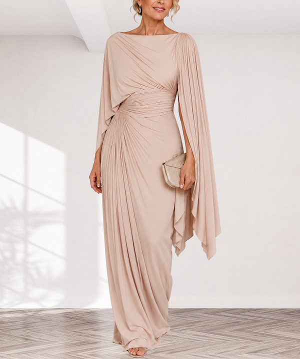 Meryl | Vestido maxi plisado con mangas drapeadas