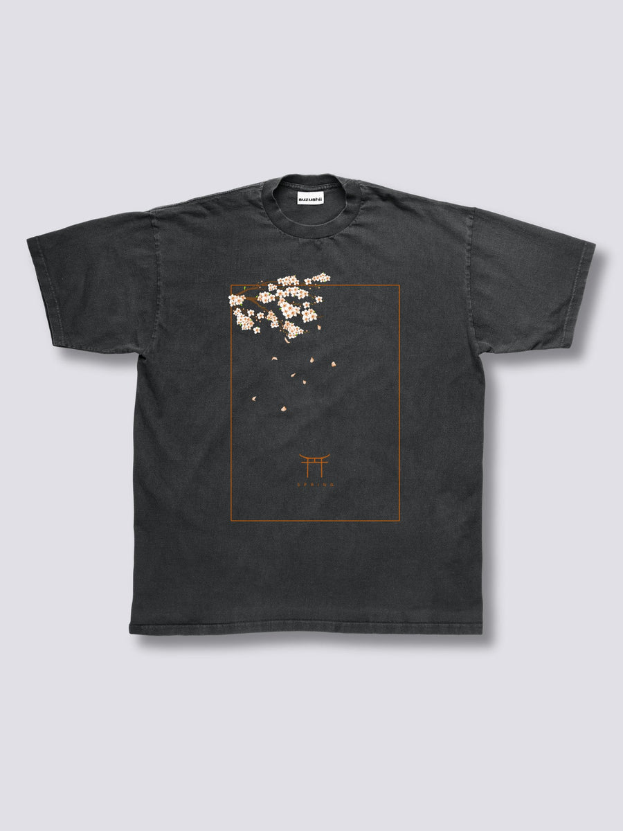 Estampado Frontal Flor de Melocotón Camiseta Vintage