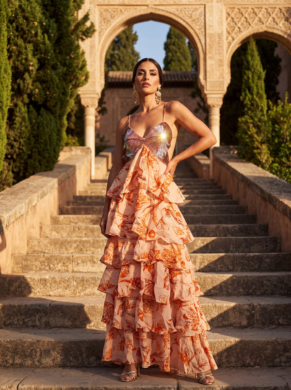 Ibiza · Vestido de Seda con Volantes
