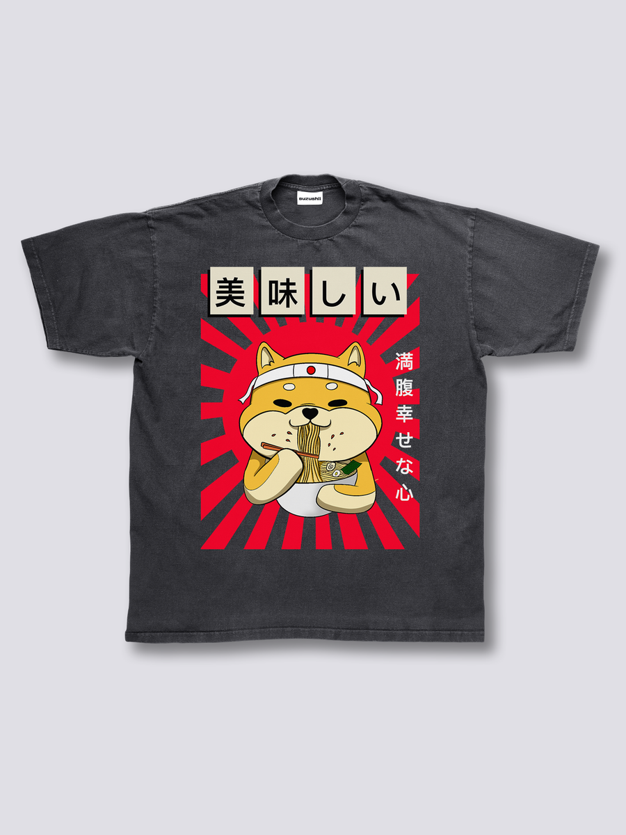 Estampado Frontal - Ramen Shiba Camiseta Vintage