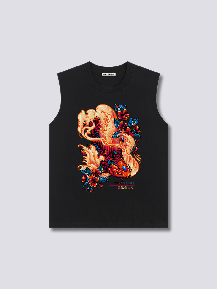Estampado Frontal - Rojo Koi Camiseta sin Mangas