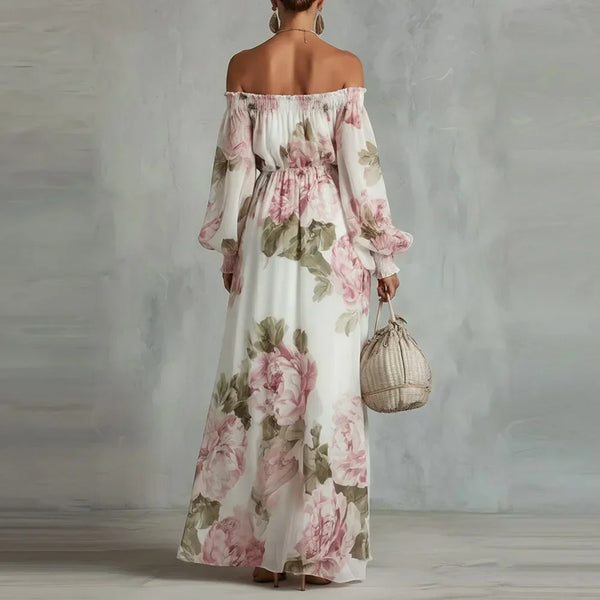 Payton · Vestido Maxi Floral con Hombros Descubiertos y Mangas Largas