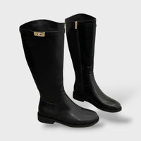 Botas Altas Retro con Cinturón – Tacón Grueso y Efecto Estilizador