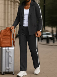 Conjunto Blazer Capucha Rayas Contrastadas