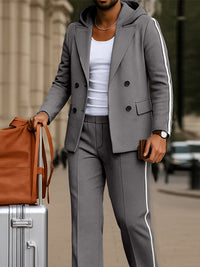 Conjunto Blazer Capucha Rayas Contrastadas