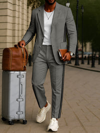 Conjunto Blazer Pantalón Panel de Rayas Elegante