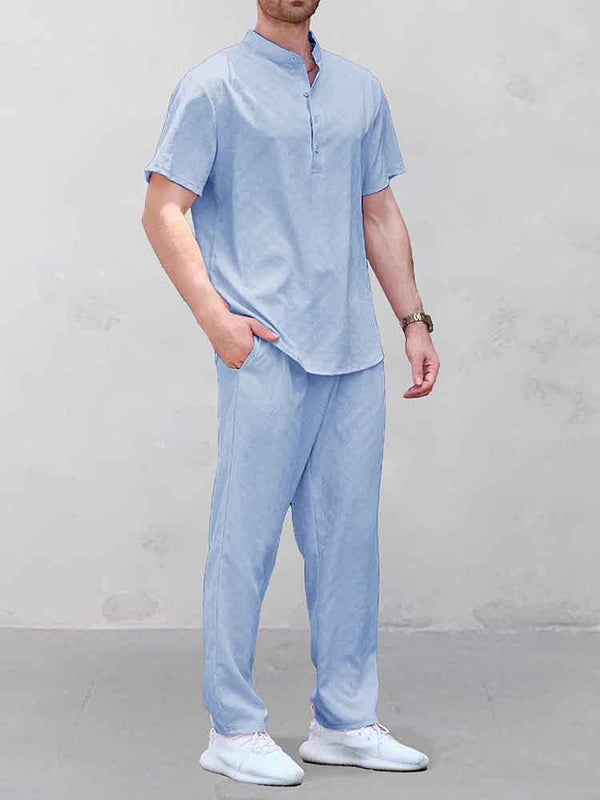 Conjunto Camisa Henley Jacquard Pantalón Ocio
