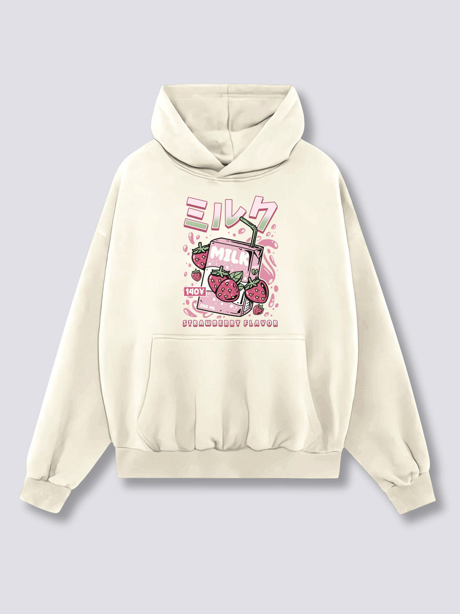 Estampado Frontal - Leche de Fresa Sudadera con Capucha